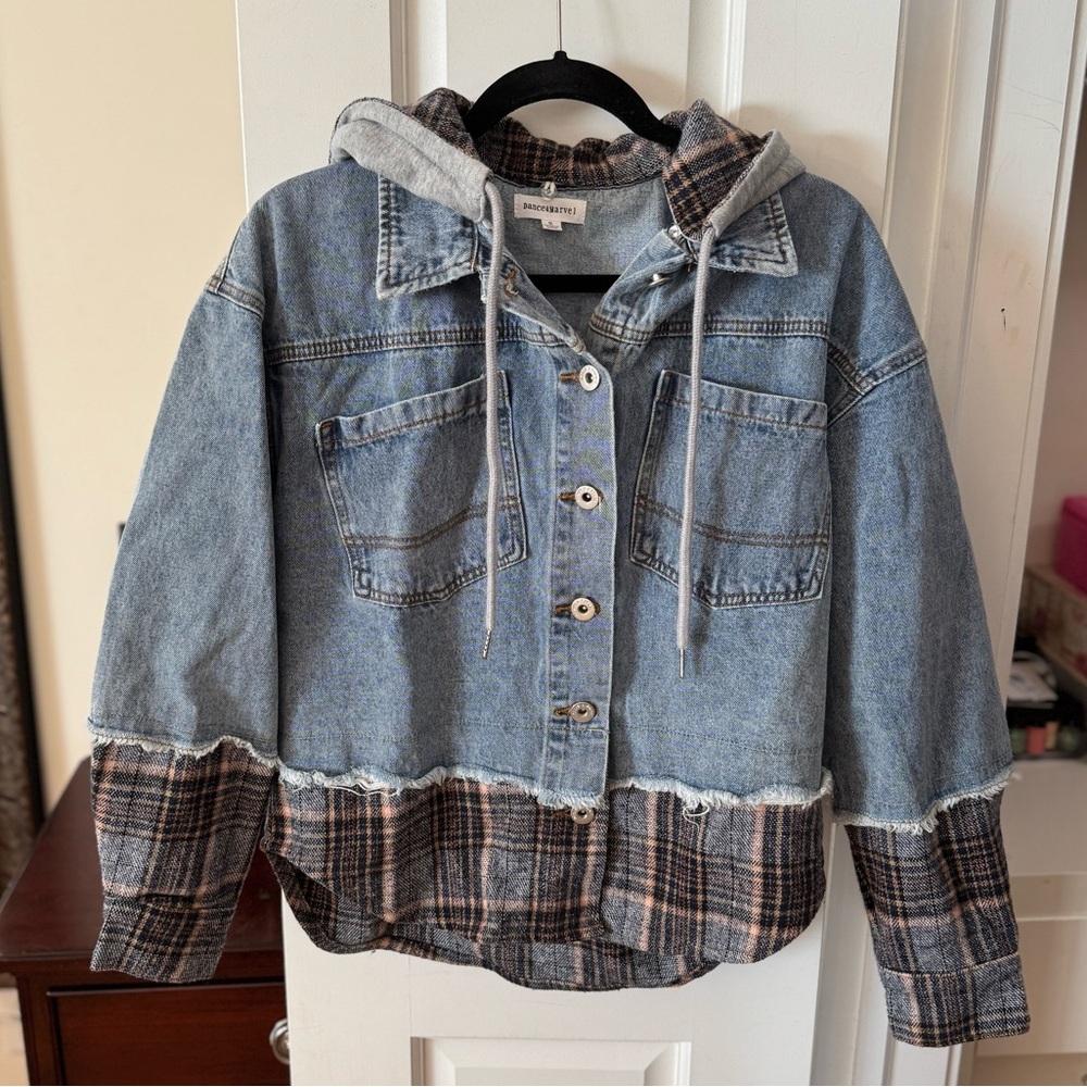 Dance & Marvel jean jacket hoodie with flannel